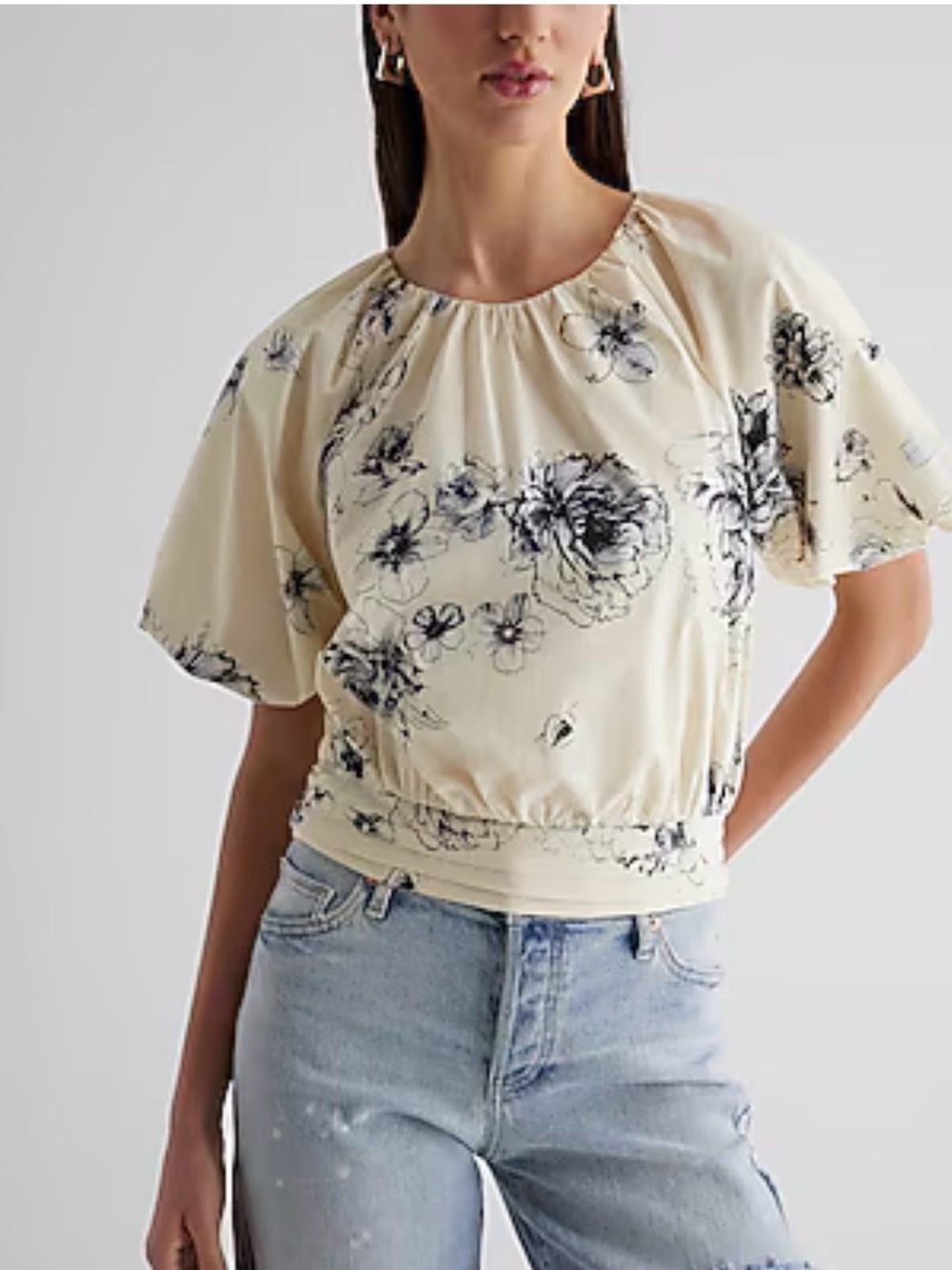 Express White Blouse with Black Floral Print NWT